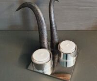Teelicht zweiflammig Chromstahl mit zwei Gamskrickel